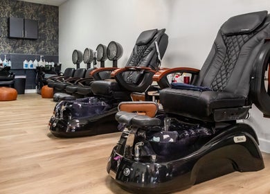 Relaxing pedicure chairs at Just in Style, St. Louis, Missouri, US, offering premium wellness experiences.