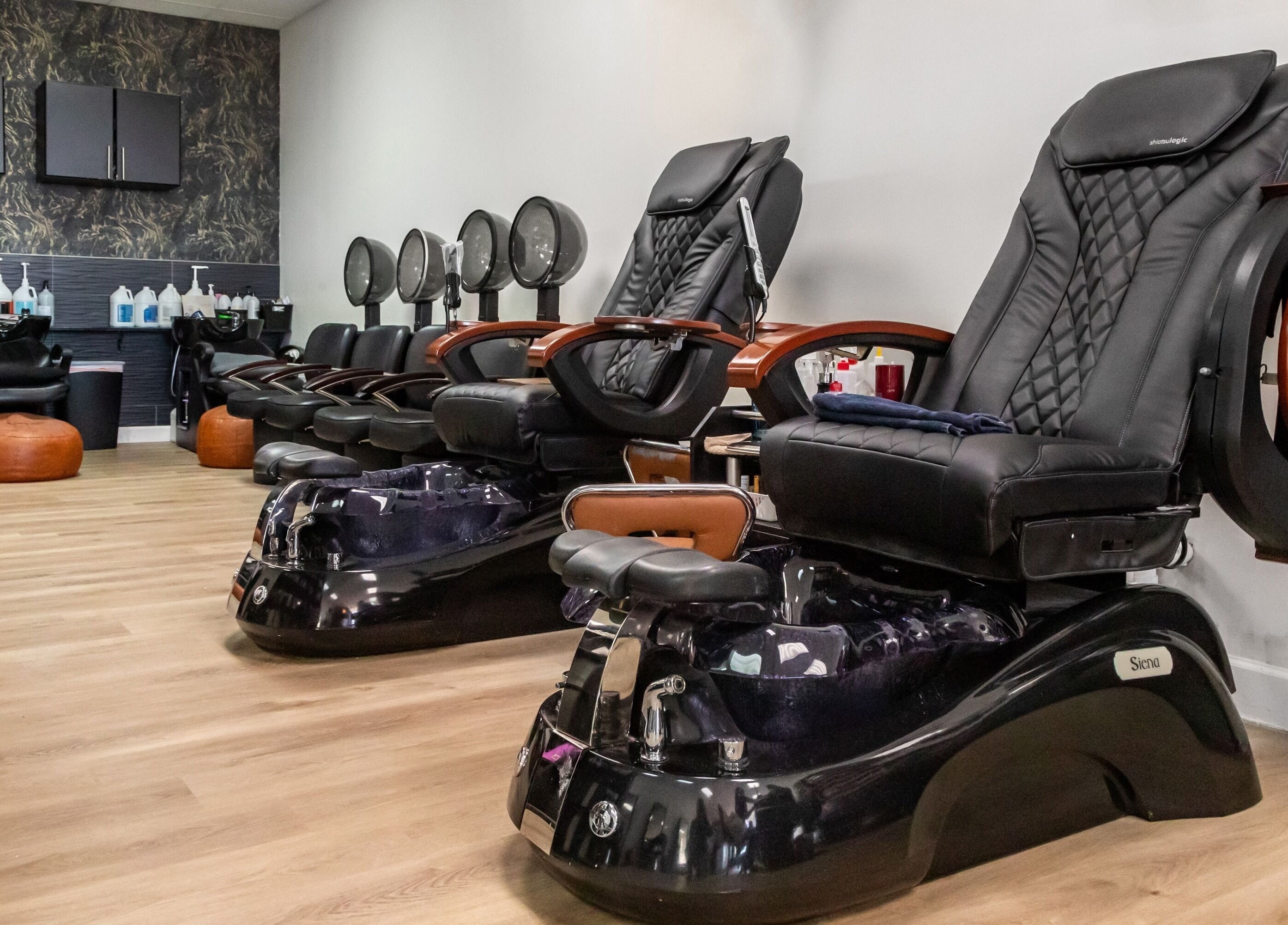Relaxing pedicure chairs at Just in Style, St. Louis, Missouri, US, offering premium wellness experiences.