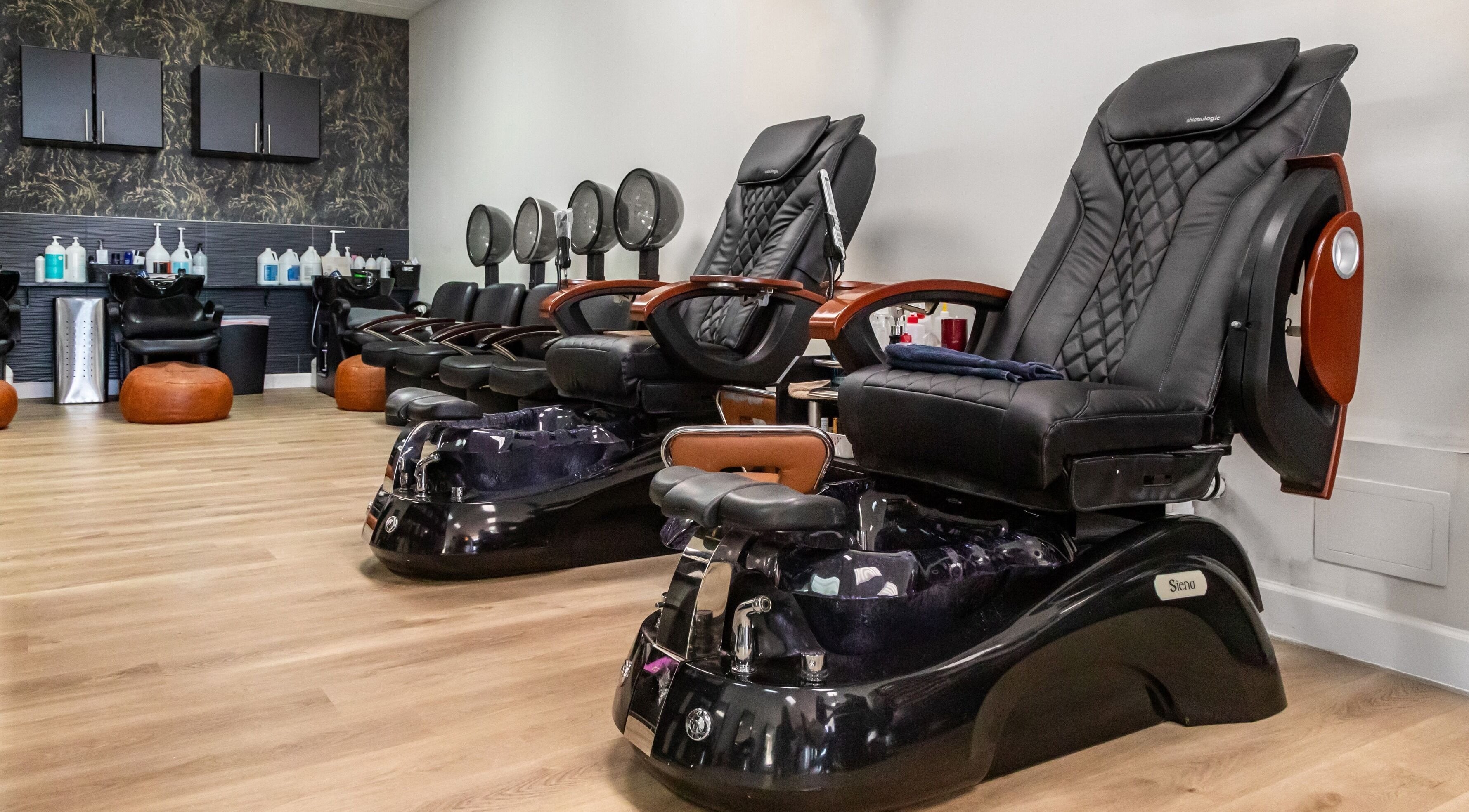 Relaxing pedicure chairs at Just in Style, St. Louis, Missouri, US, offering premium wellness experiences.