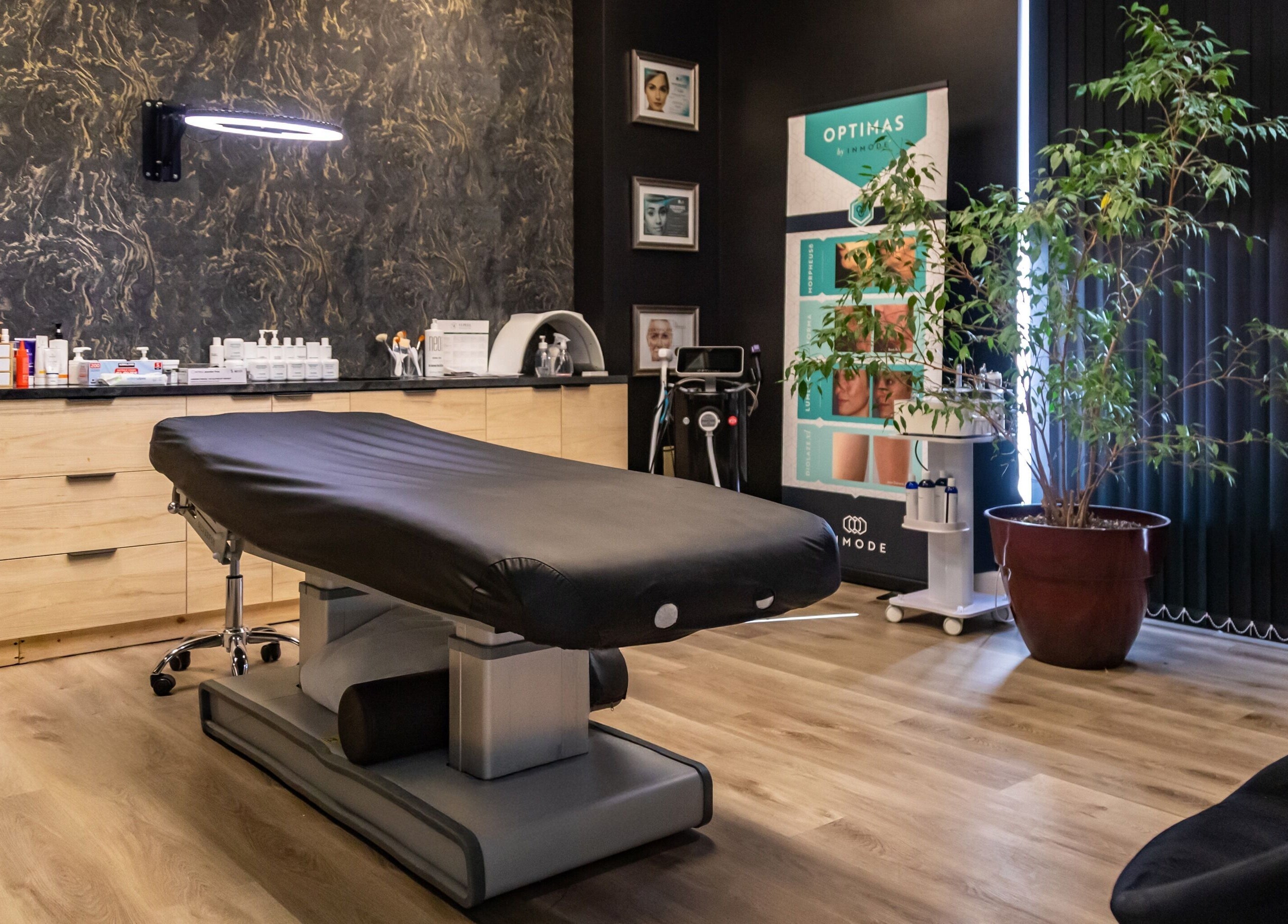 Relaxing spa treatment room with modern decor at Just in Style, St. Louis, Missouri, US.