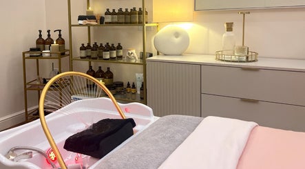 Luxurious spa setup at Me Scalp & Skin Studio, Egham, England, GB, showcasing premium skincare products.