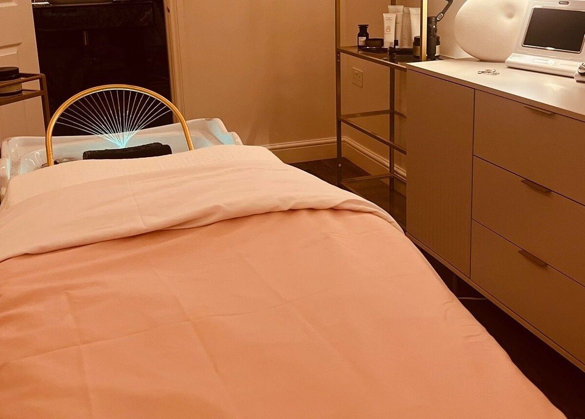 Elegant treatment room at Me Scalp & Skin Studio in Egham, England, GB showcasing a soothing and relaxing ambiance.