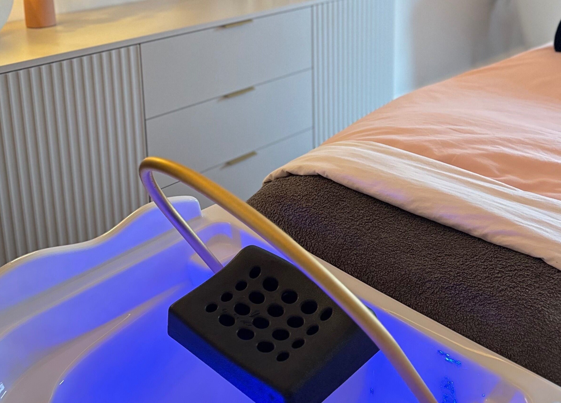 Luxurious spa treatment bed at Me Scalp & Skin Studio in Egham, England, GB.