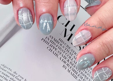 Elegant gray nail art design at CutieNailStudio Glendora, California, US, showcasing stylish and unique patterns.