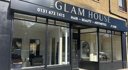 Entrance to The Glam House with modern glass facade in Edinburgh, Scotland, GB.