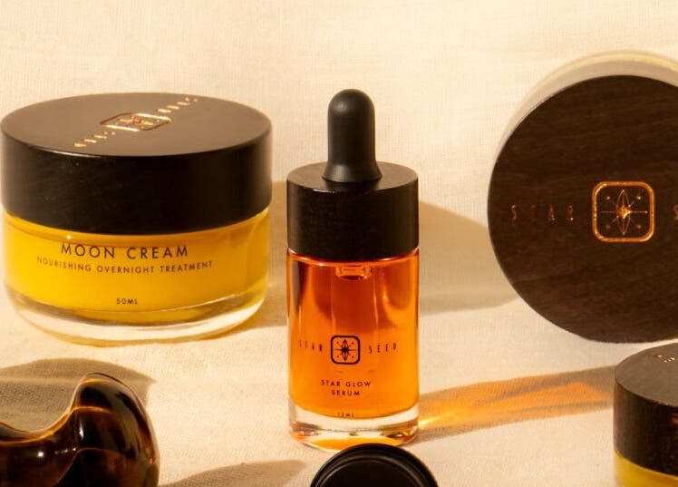 Star Seed + Yoga With Nics, Clapham skincare products on display, London, England, GB.