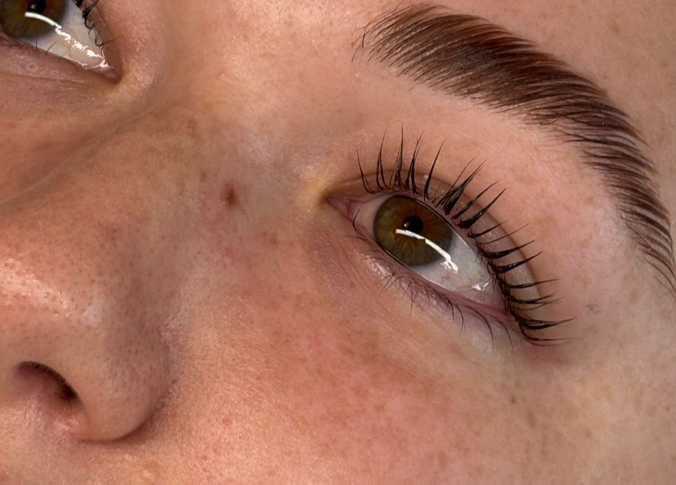 Closeup of perfectly shaped eyebrows and lashes at Brow Bliss, Mandurah, Western Australia, AU.