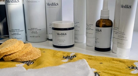 Medik8 skincare products neatly arranged at The Skin Aesthetic Hive, Worthing, England, GB.