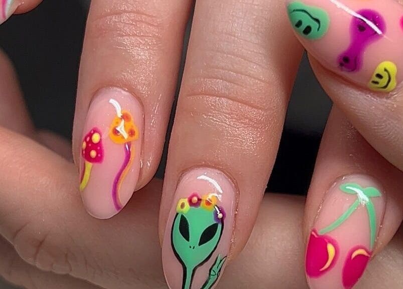 Colorful nail art at Beauty By Olivia Megan, Liverpool, England, GB, showcasing vibrant designs.