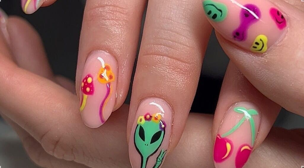 Colorful nail art at Beauty By Olivia Megan, Liverpool, England, GB, showcasing vibrant designs.