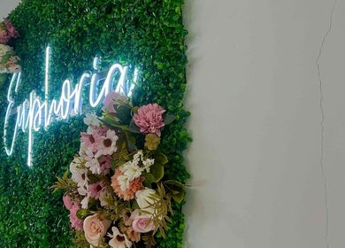 Floral wall decor at Hair & Makeup by Galyna Shchyrba, Plymouth, England, GB.