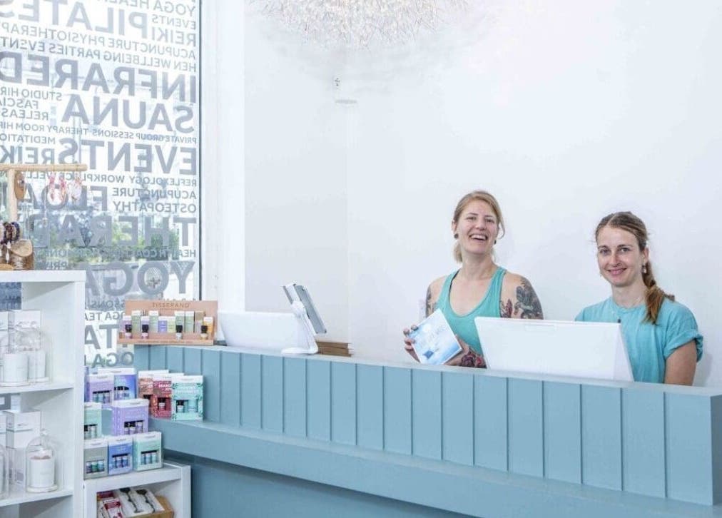 Friendly staff at Annayah Aesthetics reception in Brighton And Hove, England, GB, showcasing wellness products.