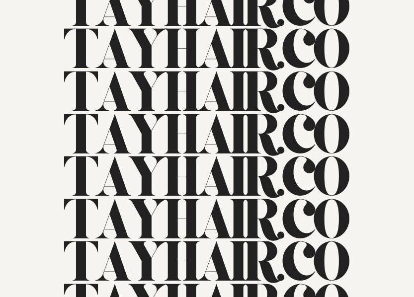 Repeating tayhair.co logo design, Fort Saskatchewan, Alberta, CA enhancing beauty and wellness brand identity.