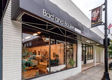 Front view of Bad and Boujee Beauty Bar (Lash) in Renton, Washington, US showcasing modern decor through large windows.