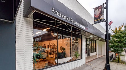 Front view of Bad and Boujee Beauty Bar (Lash) in Renton, Washington, US showcasing modern decor through large windows.