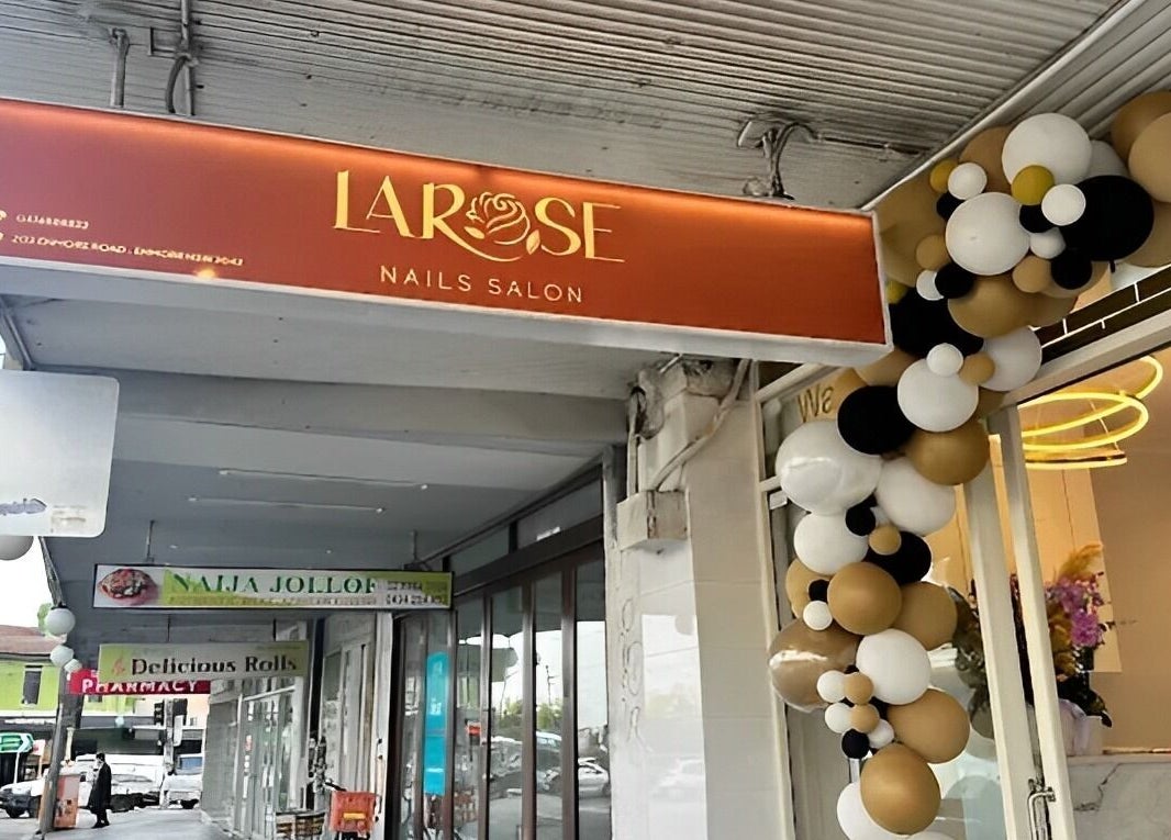 Entrance of Larose Nails Enmore, adorned with balloons in Enmore, New South Wales, AU.