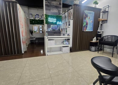 Medical Massage and Lymphatic Drainage entrance in Auckland, Auckland, NZ with modern decor and seating.