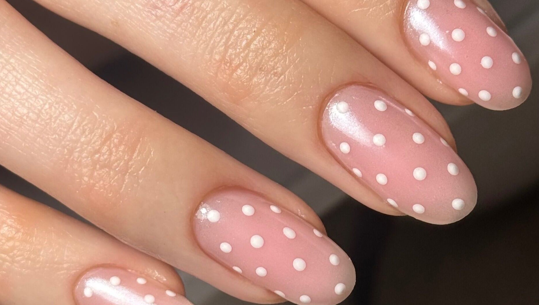 Polka dot pink nails at Beauty Nook by Madie, Brabham, Western Australia, AU.