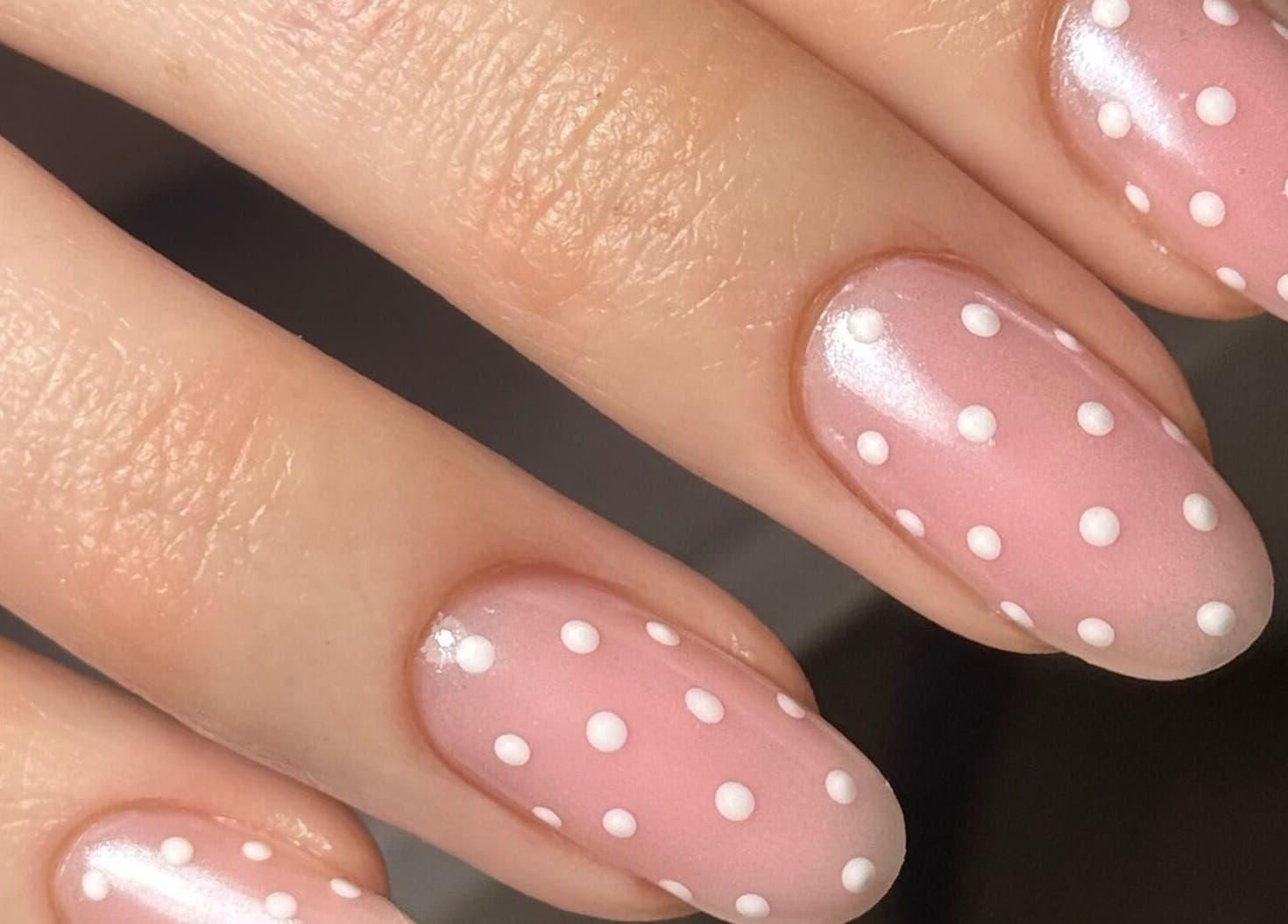 Polka dot pink nails at Beauty Nook by Madie, Brabham, Western Australia, AU.