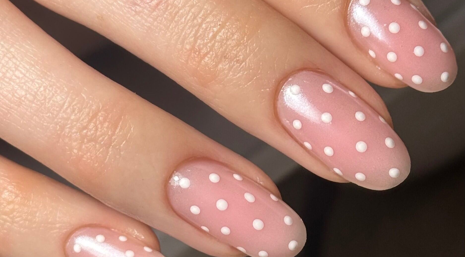Polka dot pink nails at Beauty Nook by Madie, Brabham, Western Australia, AU.