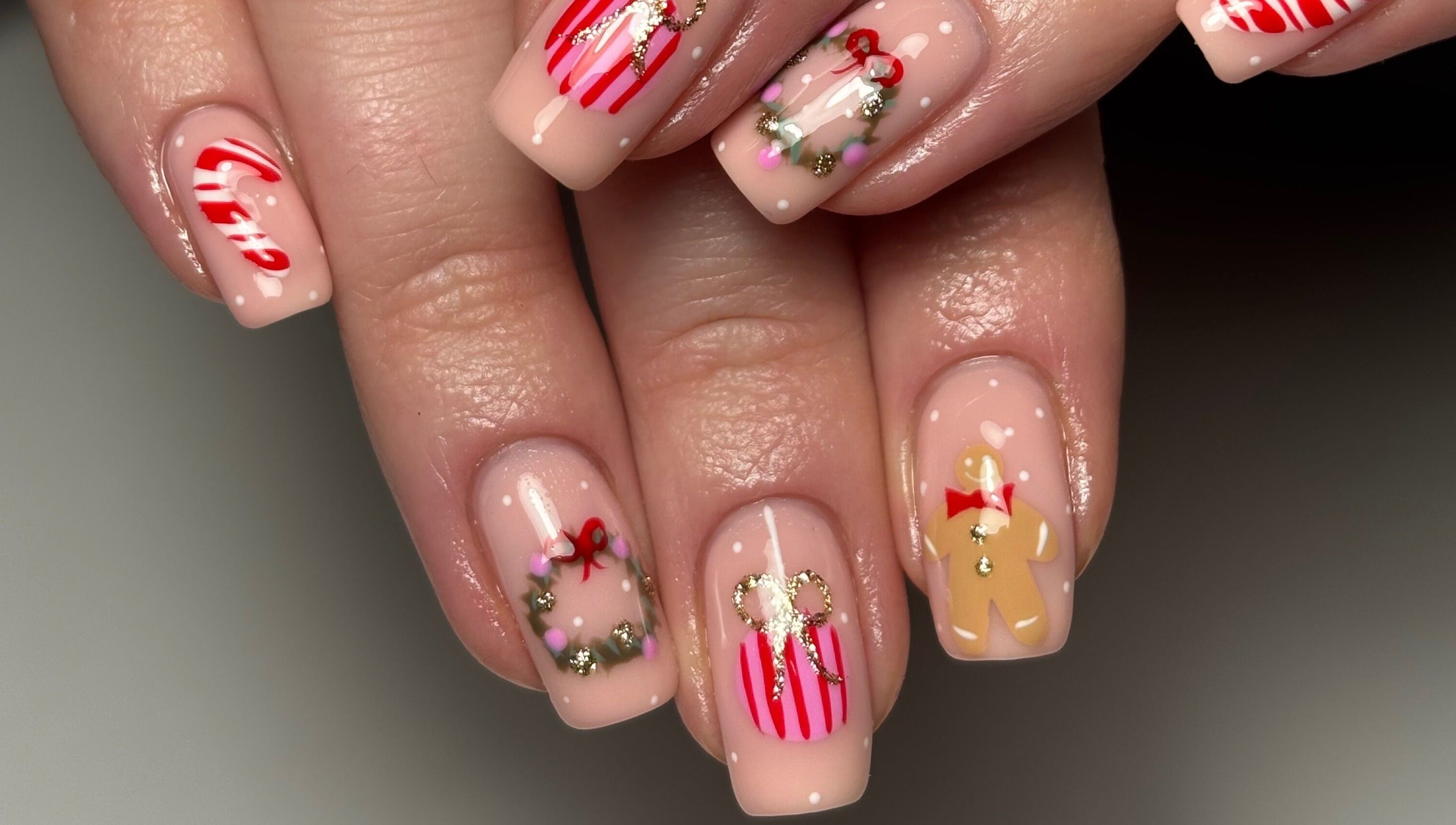 Festive nail art with holiday designs at Rogue Beauty, Hartlepool, England, GB.