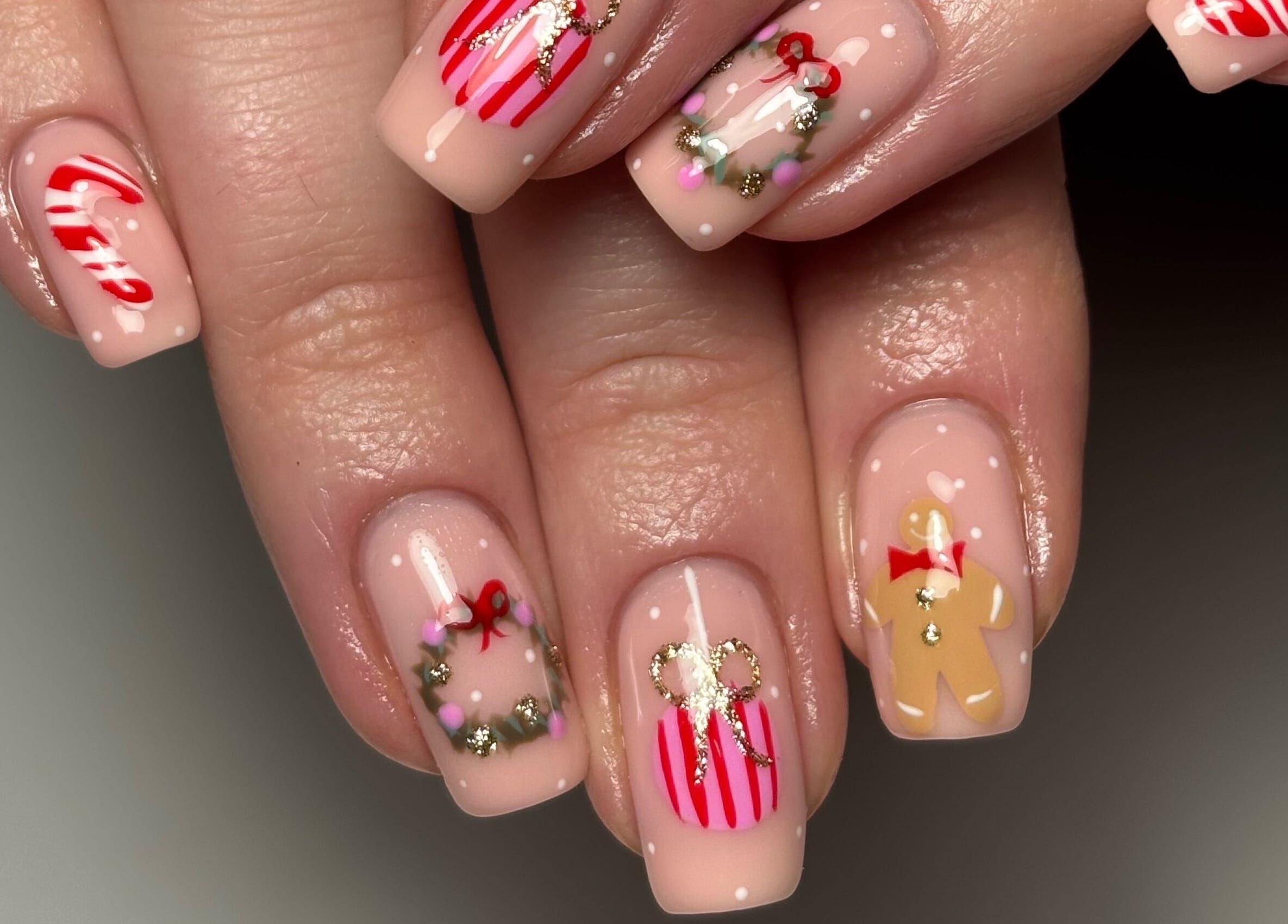 Festive nail art with holiday designs at Rogue Beauty, Hartlepool, England, GB.