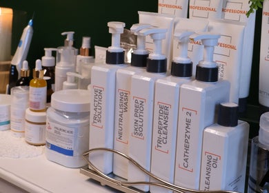 Skincare products on display at Lavish Skincare, Somerset West, Western Cape, ZA.