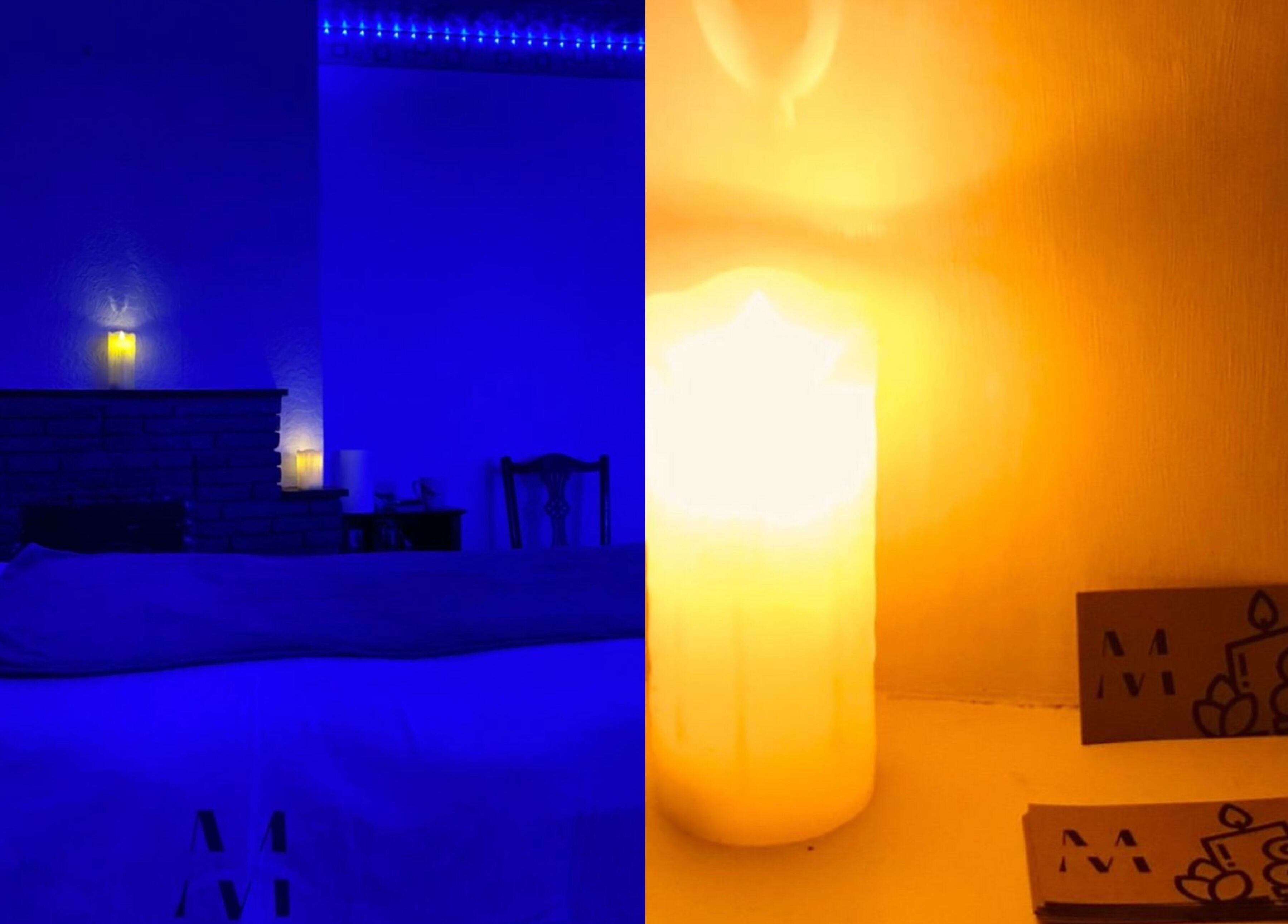 Calming massage room at Lee’s Male Massage Therapy in Portsmouth, England, GB, lit by warm candlelight.