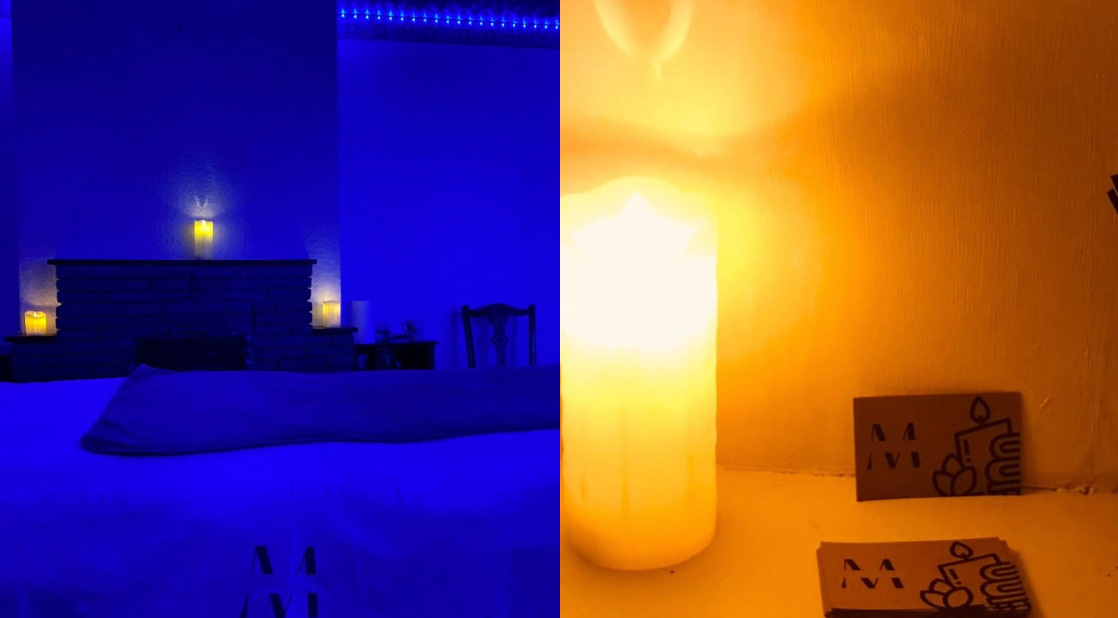 Calming massage room at Lee’s Male Massage Therapy in Portsmouth, England, GB, lit by warm candlelight.