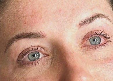 Close-up of groomed eyebrows and lashes at Schofield Beauty Co, Freshwater, New South Wales, AU.