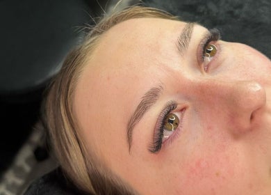 Close-up of eyelash extensions at Lashes Pleez, Wakerley, Queensland, AU, showcasing detailed lash work.