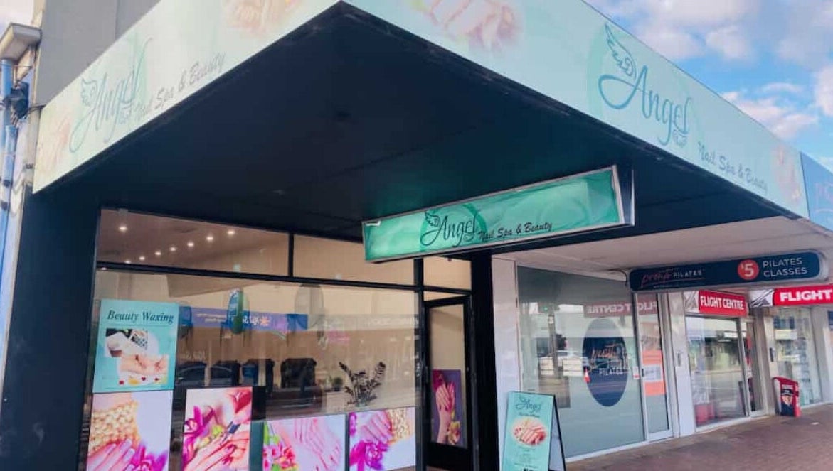 View of Angel Nail Spa & Beauty's modern facade at Glenelg, South Australia, AU.