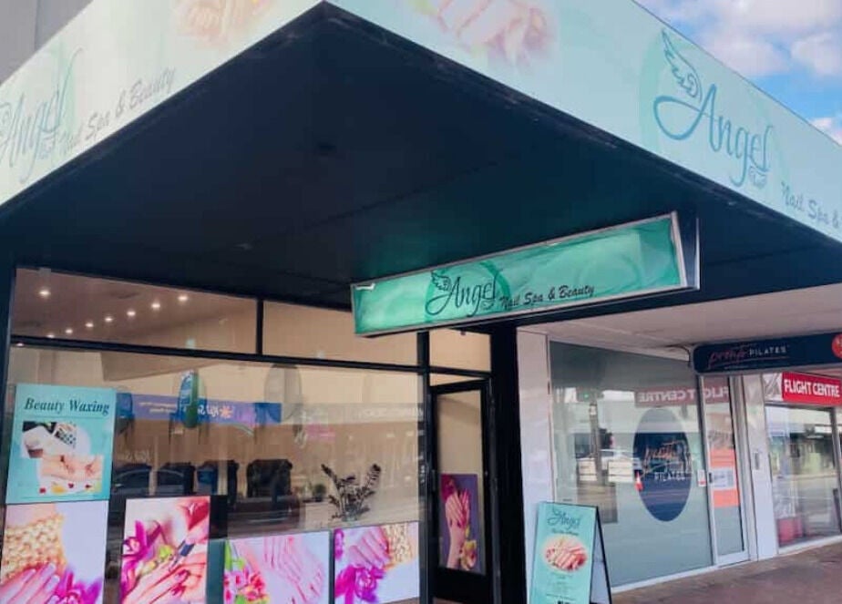 View of Angel Nail Spa & Beauty's modern facade at Glenelg, South Australia, AU.