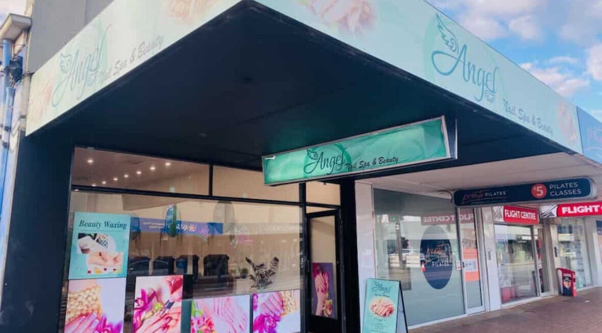 View of Angel Nail Spa & Beauty's modern facade at Glenelg, South Australia, AU.