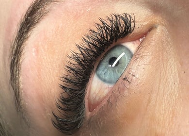 Close-up of eyelash extensions at EMC Beauty And Lashes in Poyntzpass, Northern Ireland, GB.