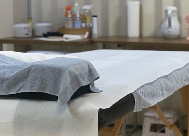 Massage table setup at AzureRae, Bridgetown, Saint Michael, BB, offering a soothing spa experience.