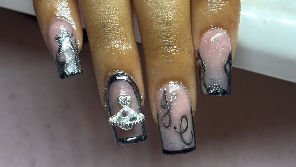 Intricate galactic nail art at SquaredByT, Cole Bay, Sint Maarten, SX.