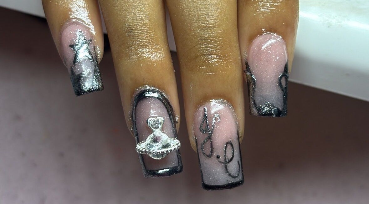 Intricate galactic nail art at SquaredByT, Cole Bay, Sint Maarten, SX.