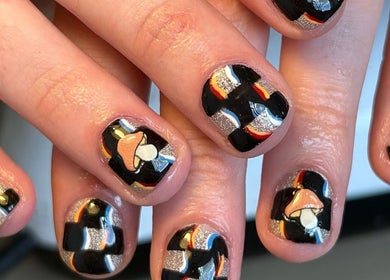 Creative black and colorful nail art at By Paige, Urmston, England, GB. Perfect for style enthusiasts.