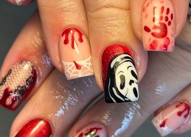 Unique Halloween nail art with ghost design by By Paige in Urmston, England, GB.
