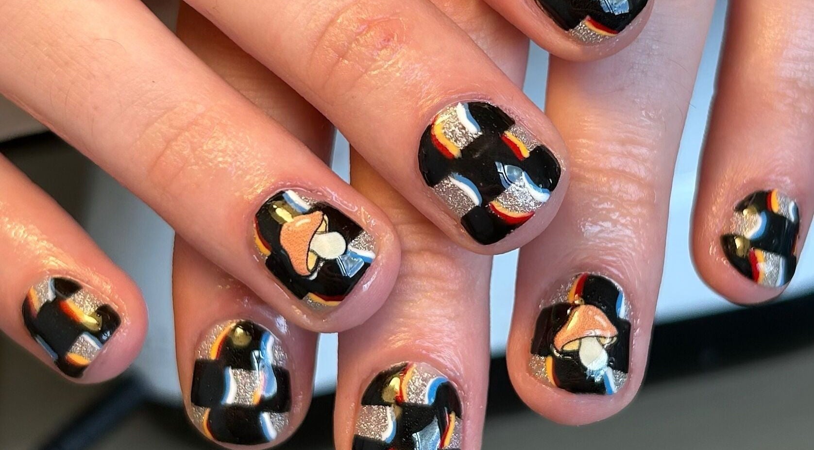 Intricate nail art with colorful design at By Paige, Urmston, England, GB.