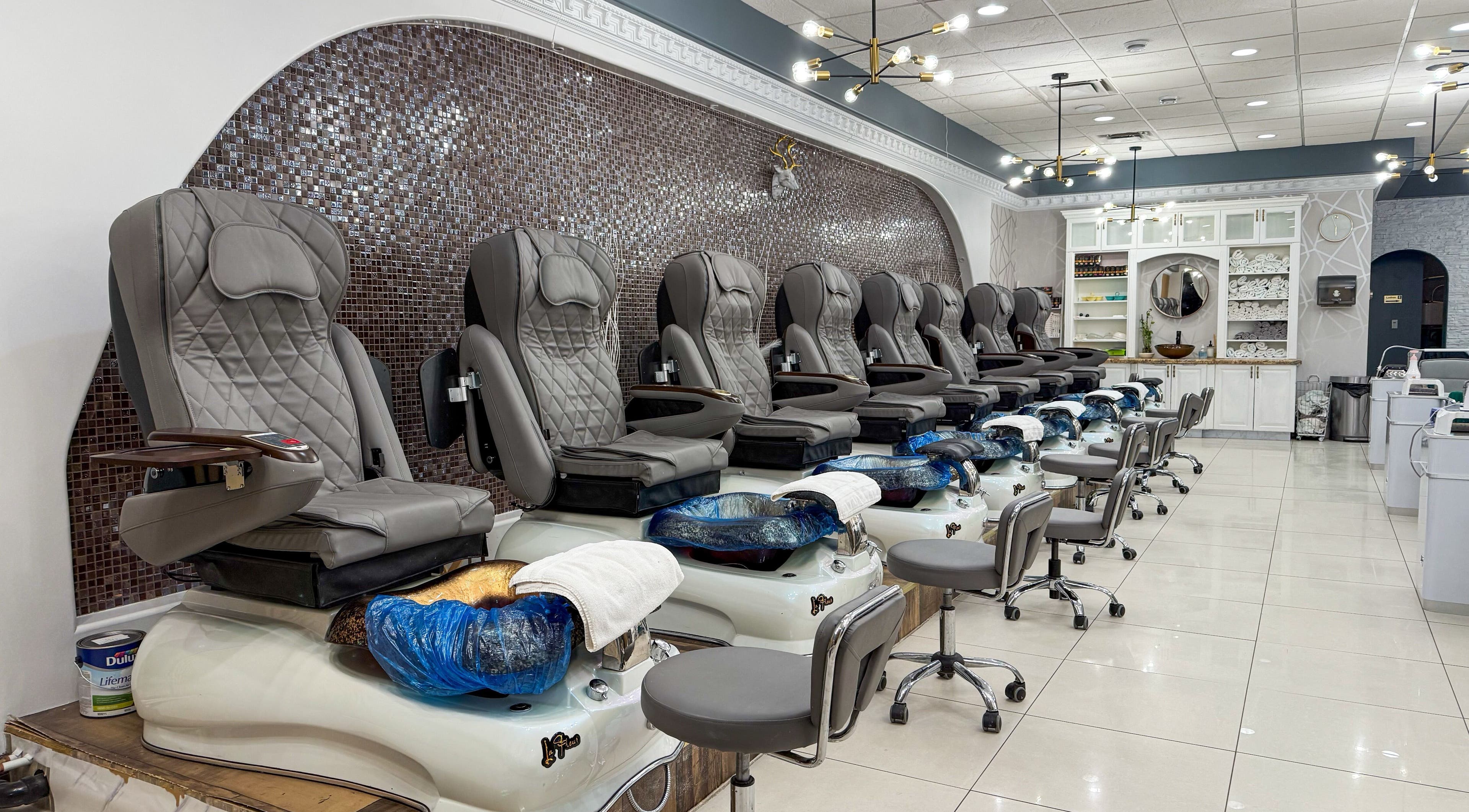 Luxury pedicure stations at Hi-Tech Nails & Spa, St. Albert, Alberta, CA, offer ultimate relaxation.