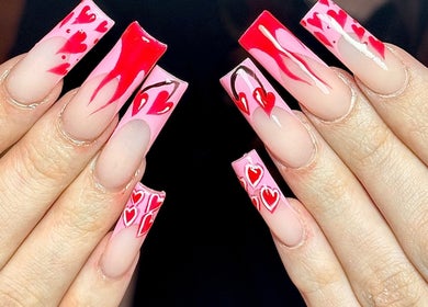 Creative heart nail art set at The Nail Lounge, Barnsley, England, GB.
