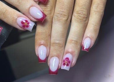 Beautiful red floral nail art from The Nail Lounge, Barnsley, England, GB.