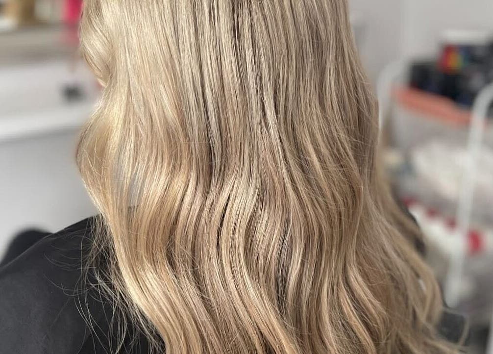 Blonde wavy hair styled at Weronika studio, Elgin, Scotland, GB.