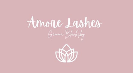 Amore Lashes logo with floral motif in Harston, England, GB.