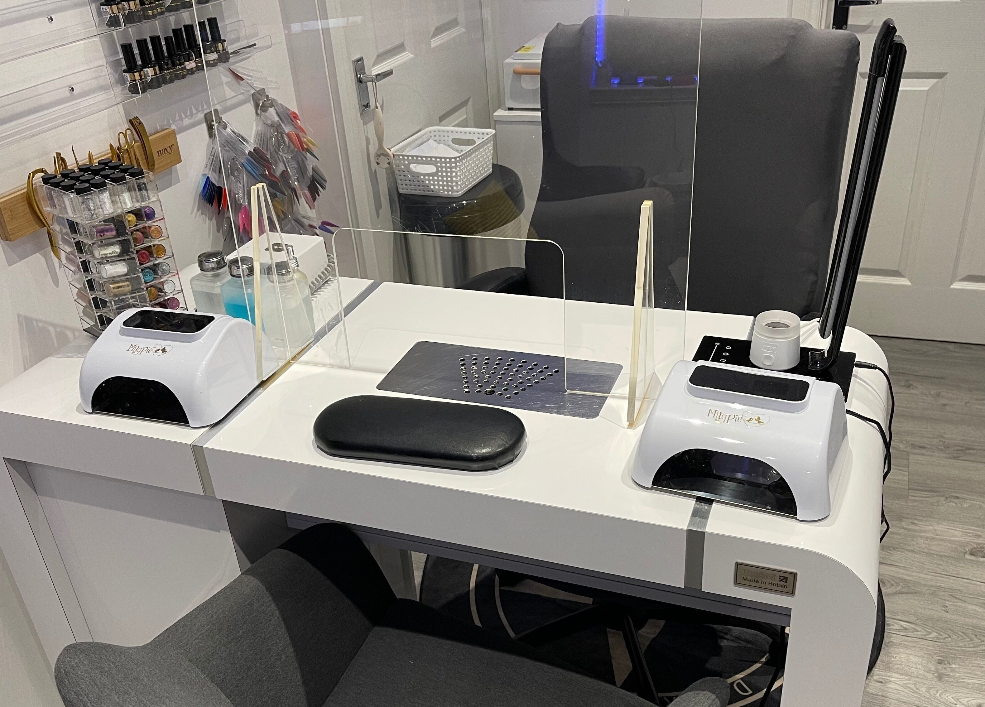 Modern nail station at A Touch of Heaven, Kilbirnie, Scotland, GB, offering premium manicure services.