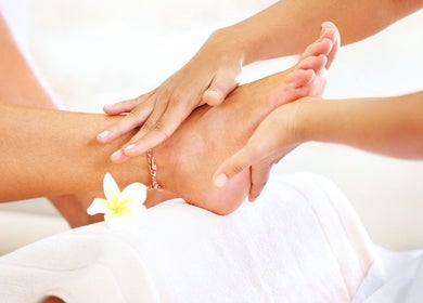 Relaxing foot massage at True Beauty, Forfar, Scotland, GB. Experience ultimate relaxation and care.