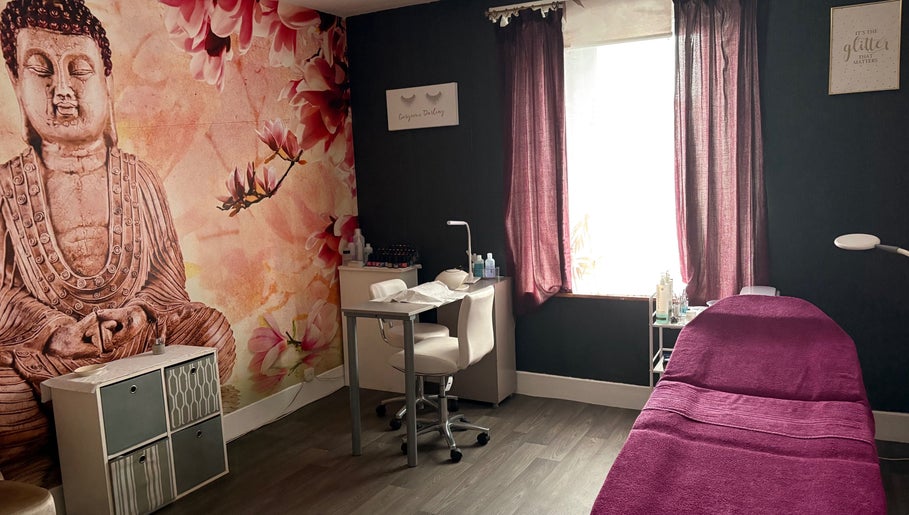 Peaceful beauty room at True Beauty, Forfar, Scotland, GB with serene decor and massage bed.