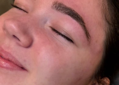 Relaxed face after eyebrow shaping at Brow It Up, Stenhousemuir, Scotland, GB.